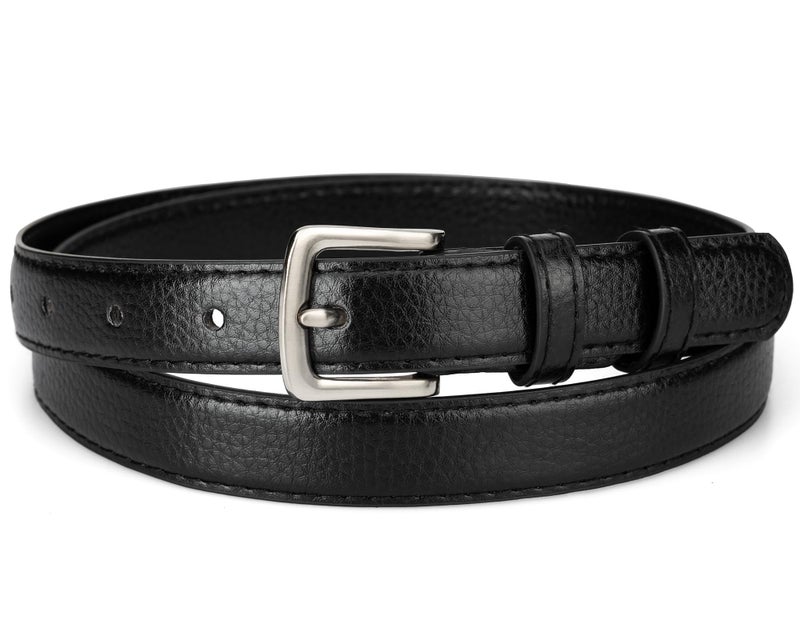 maikun Womens Black Belt, PU Leather Belt Black for Women Pants Jeans Length 39.4'' - Image 1